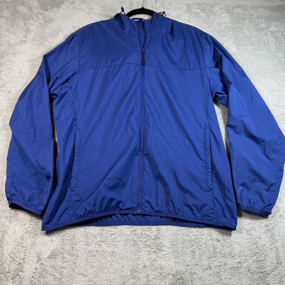 Uniqlo Windbreaker Men XL Blue Full Zip Hooded Pocketable Jacket 311-400493